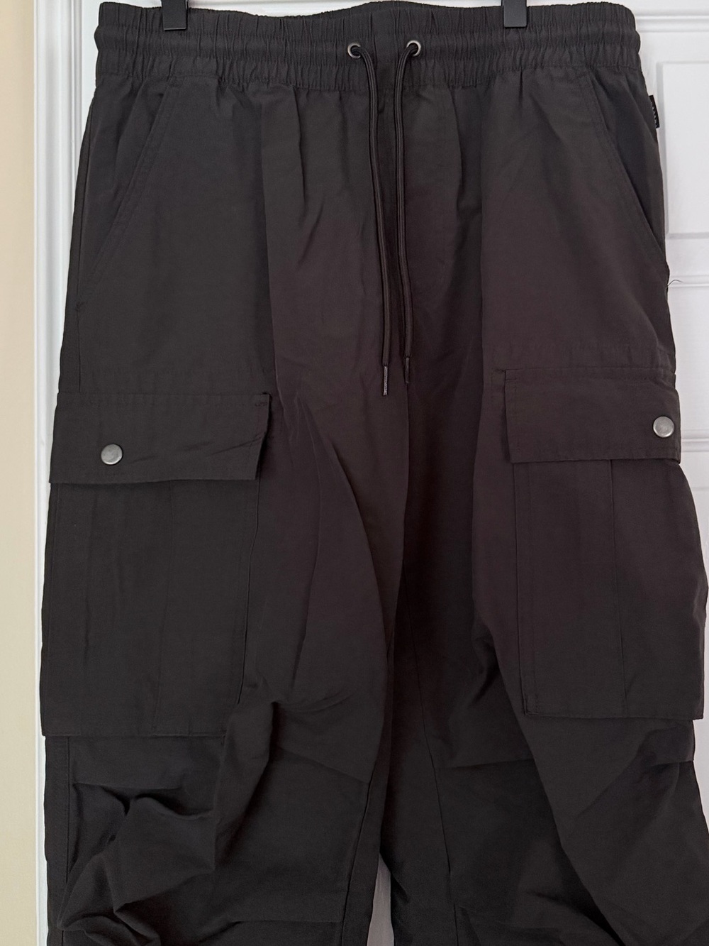 PacSun Black Baggy Cotton Nylon Cargo Pants S Streetwear Gorpcore Pockets - Picture 2 of 7